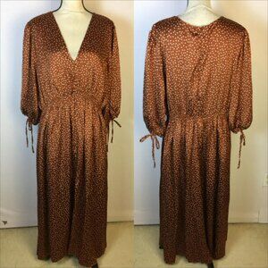 Taylor Maxi Dress Sz 18W Womans Plus Brown Polka Dot Satin V-neck Smocked Waist